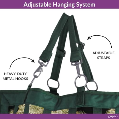 QHP Slow Feeder Hay Bag for Horses - color: Dark Green