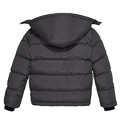 wantdo Boys Puffy Winter Coats Fleece-Lined Snow Jackets Removable Hood | Elastic Cuffs, Hook-and-Loop Collar, Windproof, Machine Washable - color: Dark Gray, size: 8-9