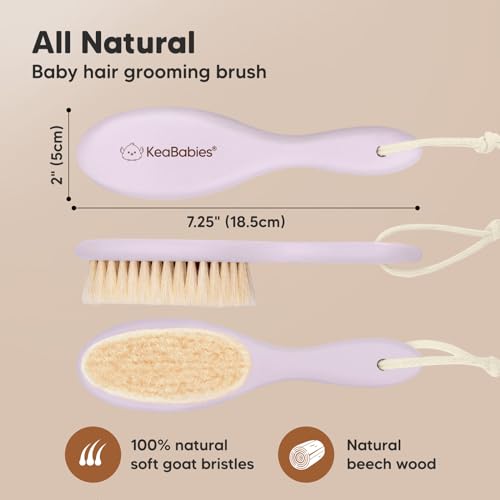 Keababies Baby Hair Brush and Baby Hair Brush and Comb Set - Wooden Brush with Soft Goat Bristles, Soft for Newborn's Head and Craddle Cap Softener
