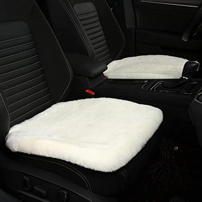 2 Pack White Fuzzy Sheepskin Car Seat Covers for Soft Genuine Wool Cushion - color: White