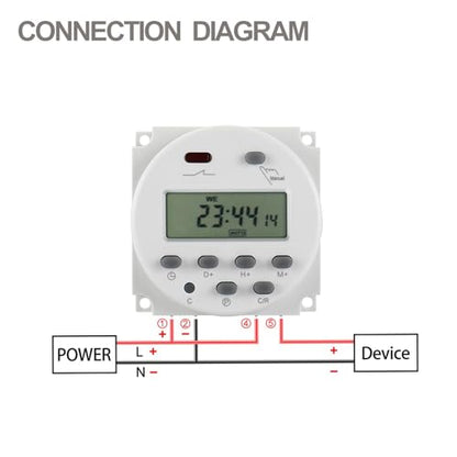 Baomain Time Switch Relay with 4 x Terminal Cable,Digital LCD Programmable Timer,24V DC/AC Input,200-250V 16A Output,28 Programs Daily/Weekly Schedule,CN101A for Lighting and Equipment Control - size: Timer with Terminal Cable