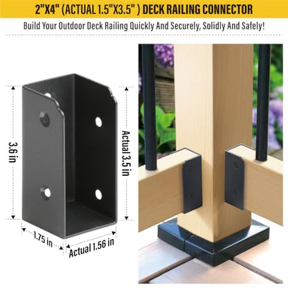 8Pcs Stainless Steels Deck Railing Bracket Connectors, for 2x4 (Actually 1 ½" x 3 ½") Wood Deck Railing Post to handrail Connection (Matte Black) - size: Parallel 0°