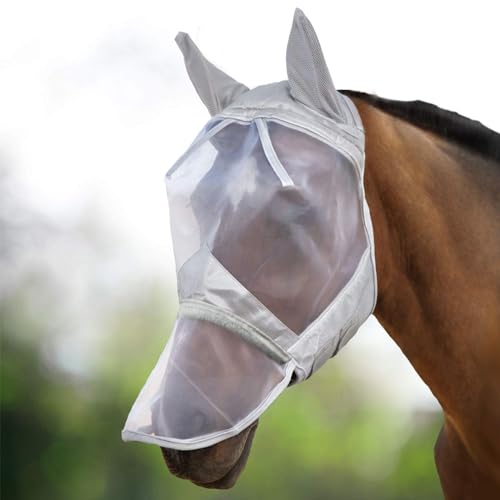 Harrison Howard CareMaster Horse Fly Mask Large Eye Space Long Nose with Ears Full Face Moonlight Silver Medium Cob - color: Moonlight Silver, size: Cob (Medium)