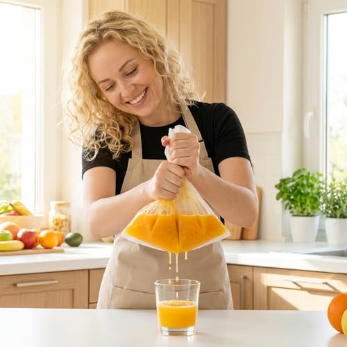 Nut Milk Bag,Reusable Fine Mesh Strainer Bag Nylon Food Grade Soy Milk Filter Bags Multi-Purpose Food Strainer for Nut Milks Brewing & Juice Extraction(200mesh)
