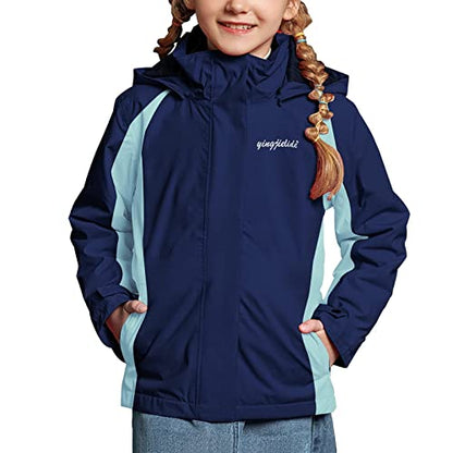 YINGJIELIDE Boy's Waterproof Ski Jacket,Kids Outdoor Snowboarding windproof Jacket,Fleece Lined Hooded,Warm Winter Snow Coat - color: Navy, size: 5-6 Years