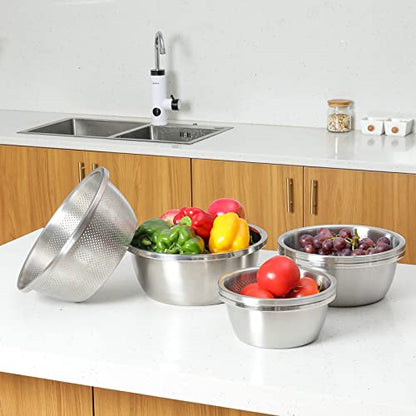 Paoli 304 Stainless Steel Fine Mesh Colander Set, 4.5QT Large Capacity Strainer with Mixing Bowl — Rinse Fruits, Veggies, Rice & Drain Pasta, Dishwasher Safe (2-Piece) - color: Primary Colors, size: 4qt