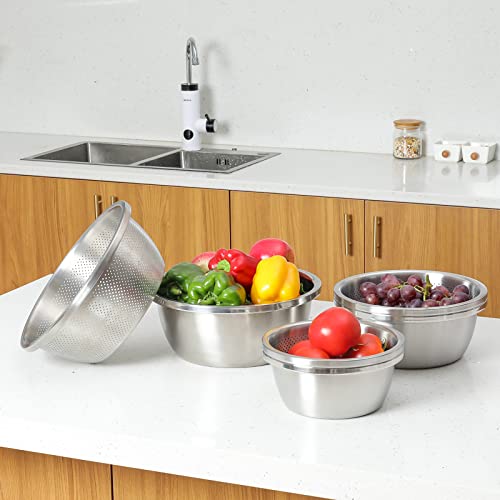 Paoli 304 Stainless Steel Fine Mesh Colander Set, 2.5QT Large Capacity Strainer with Mixing Bowl — Rinse Fruits, Veggies, Rice & Drain Pasta, Dishwasher Safe (2-Piece) - color: Primary Colors, size: 2.5qt