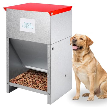 Dog Feeder Galvanized Metal Pet Food Auto Gravity Dispenser Dog 50lb - color: Deep Red(Feeder)