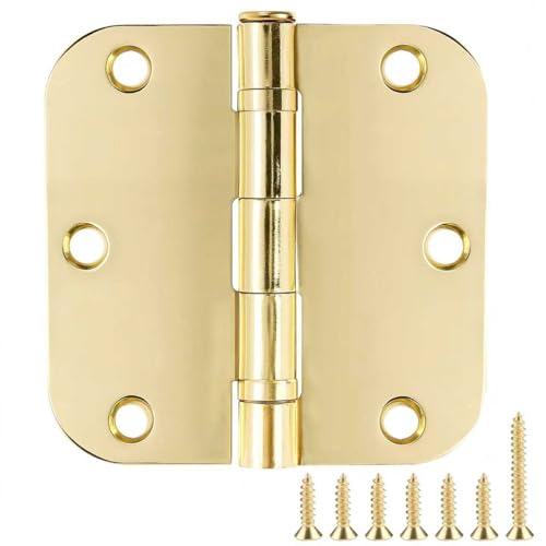 TDCHINGES Rounded Door Hinges Polished Brass 3.5 Inch 5/8" Lasting Mute - color: Polished Brass-Rounded, size: 12 Pack-Ball Bearing-lasting no squeak