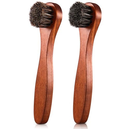 2 Pcs Horsehair Shine Shoes Brush Kit Polish Dauber Applicators Cleaning Leather Shoes Boots Care Brushes Suede Cleaner Brush(Brown Long Handle) - style: Brown Long Handle