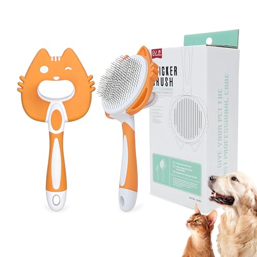 HOP Orange Self Cleaning Slicker Brush for Dogs&Cats for Shedding 17mm | Bead-Tipped Stainless Steel Pins,ABS+TPR Handle,Dog Brush for Shedding,Gentle&Non-Sensitive,Remove Loose Hair Tangles