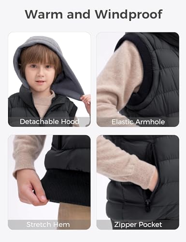wantdo Boys' Puffer Vest Waterproof Sleeveless Winter Coat with Zip Pockets - color: Dark Gray, size: 8
