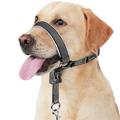 BARKLESS Dog Head Collar, Soft No Pull Head Halter with Safety Link - size: M (Snout 8¼”-10”)