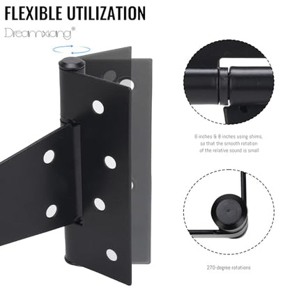 8 Inch T-Strap Gate Hinges, Heavy Duty Shed Barn Door Hinges, Black Tee Hinges for Wooden Fence, Yard Gate, Wrought Hardware Iron Rustproof (2 Pack) - size: 8 Inch