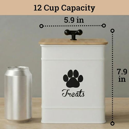 Dog Treat Container Airtight, 6"W x 8"H, Powder Coated, 12 Cup Capacity - color: White