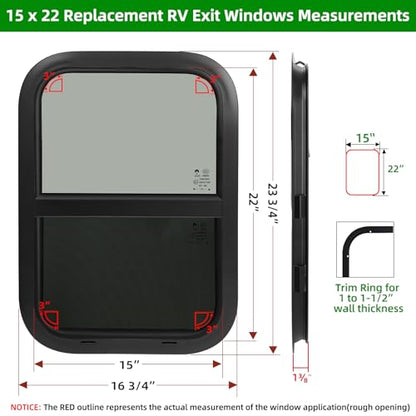 15"W x 22"H RV Windows for Cargo Trailer Camper,Tinted Vertical Sliding - size: 15"W x 22"H