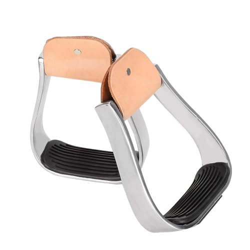 Western Horse Riding Stirrups, Aluminum Cushioned Stirrups with Cowhide Top and Rubber Anti-Skid Pad, Lightweight Rust-Proof Saddle Tack for Training and Performance