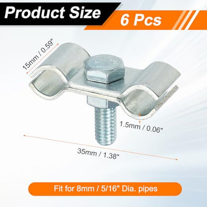 HARFINGTON 6pcs Chain Link Fence Panel Clamps 5/16" Galvanized Dog Kennel Clamps Fence Connector Temporary Dog Cage Hardware Parts with Bolts and Nuts for Round Pipe Panel Frame Cage - size: 5/16"