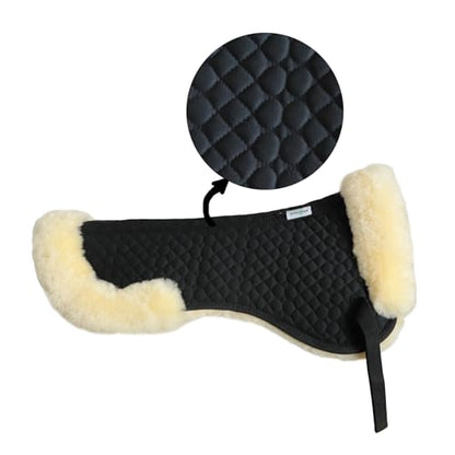 Woolous Sheepskin Half Pad for English Saddle, Wool Fleece Horse Saddle Pad - color: ‎Black-Beige