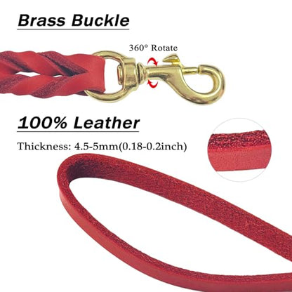 Guiding Star Leather Dog Leash - 6ft Heavy Duty, Soft Braided Handmade Leather Training Leash for Large & Medium Dogs (6ftx1inch, Red) - color: Red, size: 6ft x 1 inch