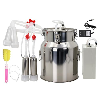2-in-1 Goat and Cow Milking Machine, 3.7Gal Stainless Steel Bucket with 5200mAh Built-in Rechargeable Battery, Cordless Electric Vacuum Pulsator, 4 Teat Cups, Portable Electric Milking Machine (14L)