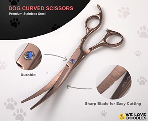 Dog Grooming Scissors Kit, 4 Pieces, Curved, Straight & Thinning Shears Set - size: Medium