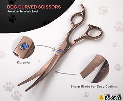 Dog Grooming Scissors Kit, 4 Pieces, Curved, Straight & Thinning Shears Set - size: Medium