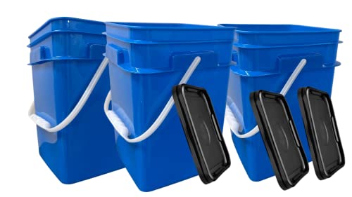 House Naturals 4 Gallon Square Food Grade Bucket Pail with Plastic Handles and Lid (Pack of 3) Made in USA containers (Blue) - color: Blue