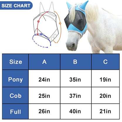Horse Fly Mask with Ears, Breathable Fine Mesh Pale Blue Full - color: Pale Blue, size: Full