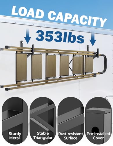 Joytutus Heavy Duty Steel Trailer Ladder Rack, 2 Racks Side Mount with Bungee Cords, 353LB Capacity for Enclosed and Open Trailer, Vans, Trucks, Garages Side Wall