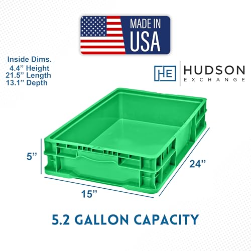 Hudson Exchange 24 x 15 x 5" (3 Pack, 5.2 Gallon) Straight Wall Handled Storage Container Tote, Green - color: Green