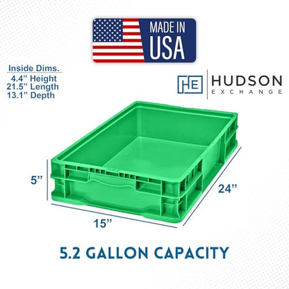 Hudson Exchange 24 x 15 x 5" (3 Pack, 5.2 Gallon) Straight Wall Handled Storage Container Tote, Green - color: Green