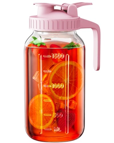64 oz Mason Jar Pitcher, Glass Pitcher with Lid for Sun Tea & Iced Tea - color: Pink, size: 64 Ounces