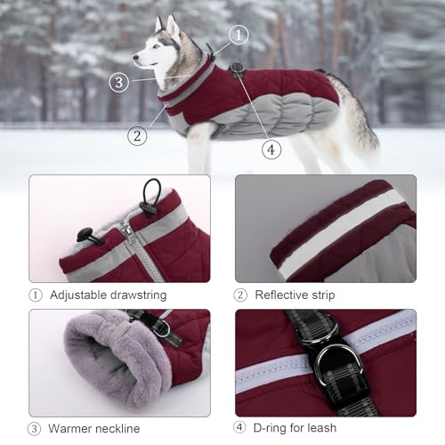 Lelepet Dog Coat Warm Dog Winter Coat Waterproof Dogs Jacket with Harness - color: Burgundy, size: X-Small