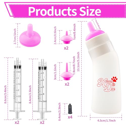 Pet Feeding Nipple with Syringe, Soft Silicone Nursing Pet Feeding Bottle, Ventilation Valve Resistant Tearing for Puppies, Kittens, Rabbit, Small Wildlife (L Nipple,Pink) - color: Pink-L Size