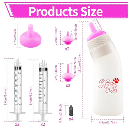 Pet Feeding Nipple with Syringe, Soft Silicone Nursing Pet Feeding Bottle, Ventilation Valve Resistant Tearing for Puppies, Kittens, Rabbit, Small Wildlife (L Nipple,Pink) - color: Pink-L Size