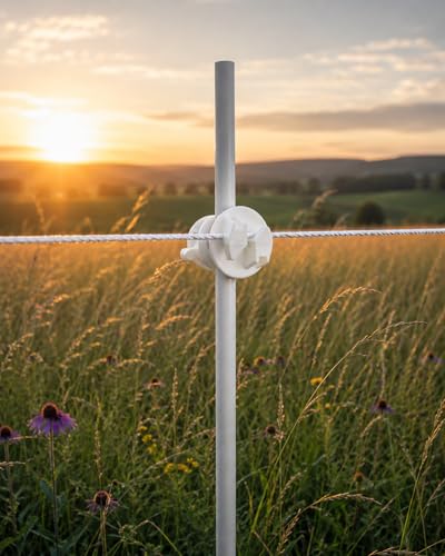 Gallagher Rod Post Screw-On Claw Insulator – White | 25 Pack | Electric Fence Insulator for Fiberglass or Rod Posts | Holds Wire, Polywire, or Braid Securely | UV-Resistant & Durable