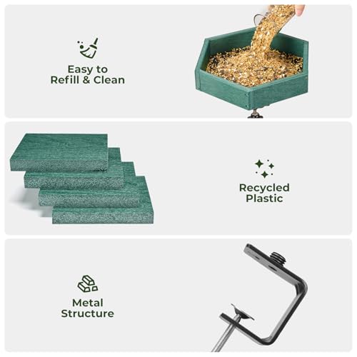 Kingsyard Clamp-On Deck Bird Feeder for Balcony Railings, No Drill - color: Green