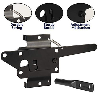 JIAHOO Post Mount Gate Latch for Wooden Fence - Heavy Duty Self Locking Gate Latch Hardware for Pool/Garden Gate Safety Latch, Automatic Fingertip Release Latches for Vinyl/Wood Fence, Black Finish