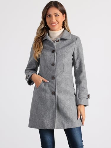 Allegra K Women's Winter Overcoat Peter Pan Collar Single Breasted Pea Coat - color: Gray, size: X-Small