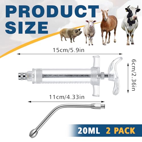 Threlaco 20ml 2 Pcs Drench Gun for Goats, Sheep & Cattle, Clear - color: Clear, size: 20ml