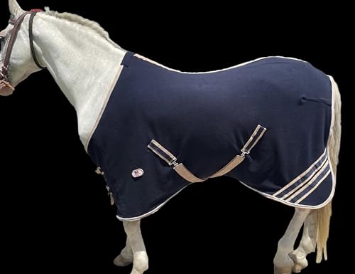 Majestic Ally Anti Pill Fleece Horse Blanket /Sheet with Silver Braided Rope (Navy, 74) - color: Navy, size: 74