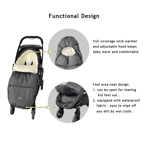 CozyMe Stroller Footmuff - Adjustable Winter Stroller Blanket Evolution for Toddler, Multi Purpose Fleece Lined Warm Hooded Bunting Bag for Baby, Water Repellent | (6M - 4T) - color: beige