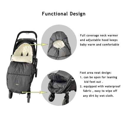 CozyMe Stroller Footmuff - Adjustable Winter Stroller Blanket Evolution for Toddler, Multi Purpose Fleece Lined Warm Hooded Bunting Bag for Baby, Water Repellent | (6M - 4T) - color: beige