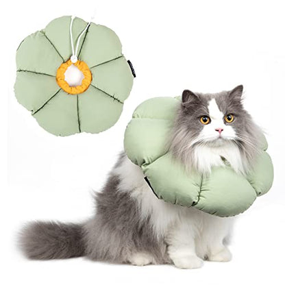 Cat Cone Collar,Cute Waterproof Cat Recovery Collar,Anti-Bite Lick Wound Healing Safety Elizabethan e Collar for Cats,Green Flower All-Season Style - color: Green Flower, size: Small