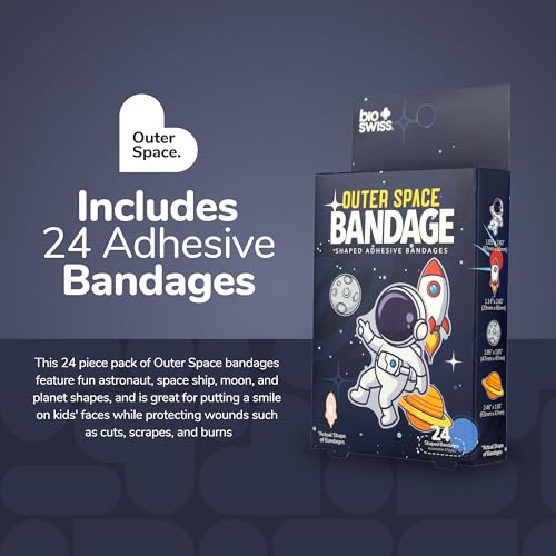 BioSwiss Bandages, Outer Space Shaped Self Adhesive Bandage Set, Latex Free, Sterile Wound Care, 24 Count - color: Outer Space, size: 24-Count Box