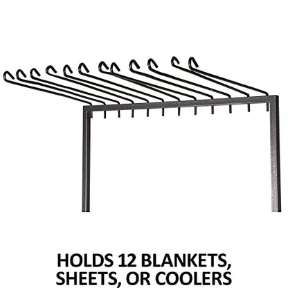 EASY-UP Pro Series Rolling Blanket Hanging Rack | Portable Rolling Design | Holds 12 Blankets | Locking Caster Wheels | Grid Floor Layout | 7-Year Warranty