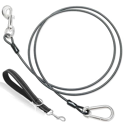 PAWNISAW Chew Proof Dog Leash, 5 FT Dog Tie Out Cable Lead with Handle - color: Black
