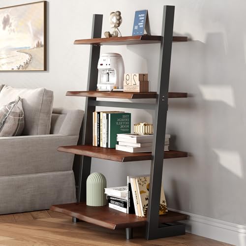IBF 4-Tier Solid Wood Ladder Bookshelf with Natural Live Edge - size: 4-Tier