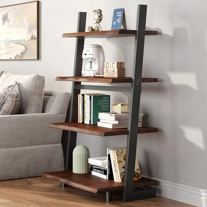 IBF 4-Tier Solid Wood Ladder Bookshelf with Natural Live Edge - size: 4-Tier